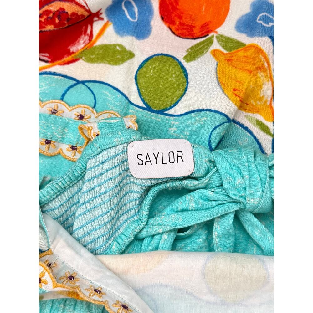NWT Saylor Kerina Fruit + Floral Scarf Placement Print Bow Maxi Dress Blue Small - Picture 6 of 6